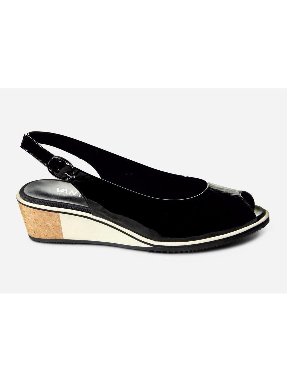 (RF) VANELi Baise Black Patent Leather Wedge Sandals Size 8.5 8-1/2 NIB